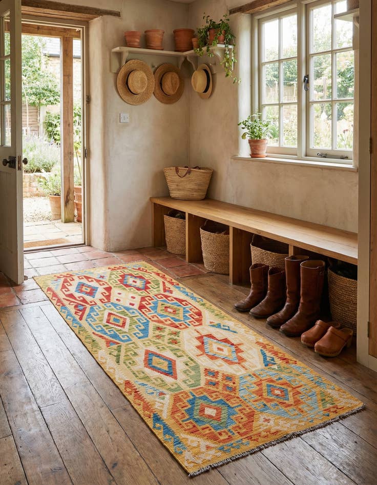 Detail image of 3' 3 x 6' 10  Hand Woven Kilim Maymana Wool Runner Rug