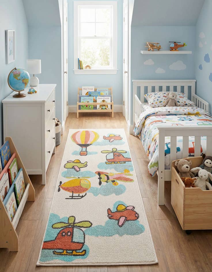 Detail image of 2' 2 x 6' Airplanes Whimsy Kids Runner Rug