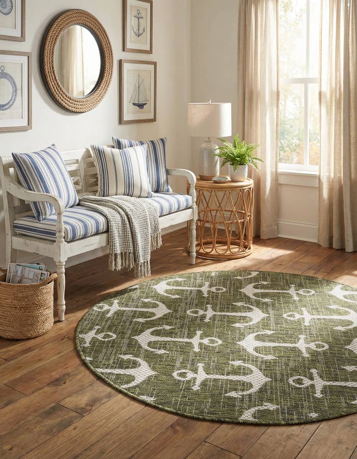Detail image of 3' x 3'  Washable Coastal Indoor / Outdoor Round Rug