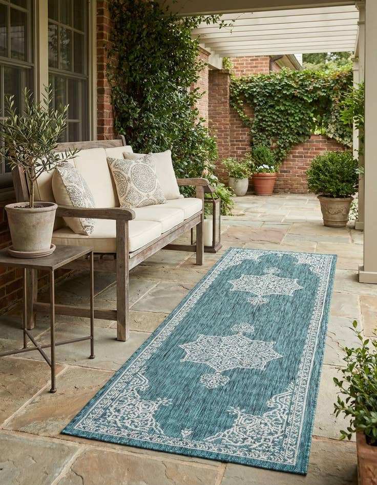 Detail image of 2' 7 x 10'  Washable Traditional Indoor / Outdoor Runner Rug