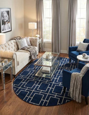 Navy Blue Silver Marilyn Monroe™ Glam Deco Oval Rug