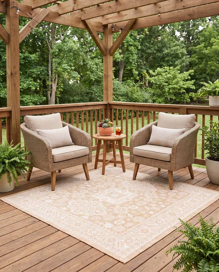 5' 3 x 5' 3 Easy-Clean Aztec Indoor / Outdoor Square Rug