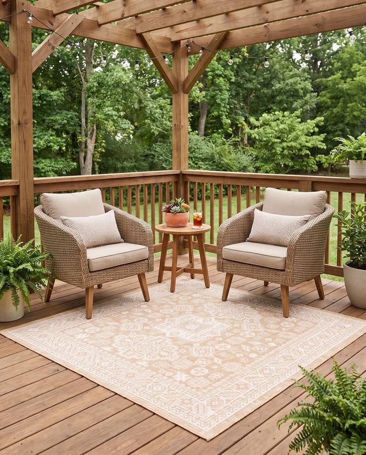 Detail image of 5' 3 x 5' 3 Easy-Clean Aztec Indoor / Outdoor Square Rug