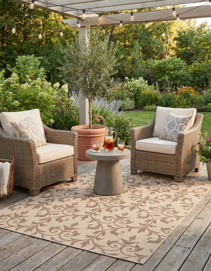 Detail image of 7' x 10'  Washable Botanical Indoor / Outdoor Rug