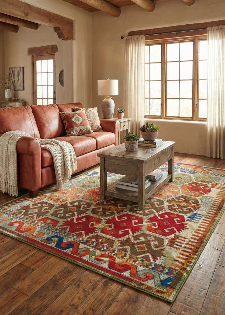 6' x 9' Easy-Clean Southwestern Indoor / Outdoor Rug