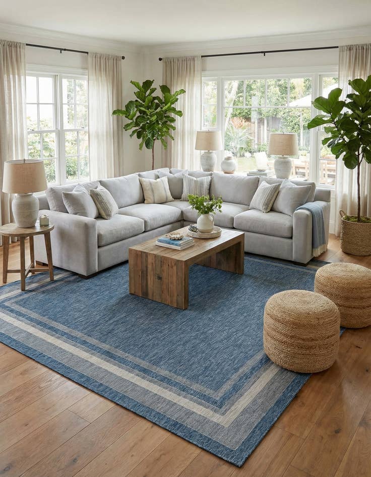 Detail image of 13' x 13'  Washable Border Indoor / Outdoor Square Rug