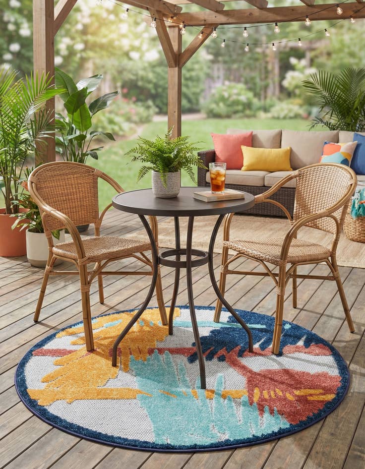 Detail image of 3' 3 x 3' 3  Washable Belize Indoor / Outdoor Round Rug
