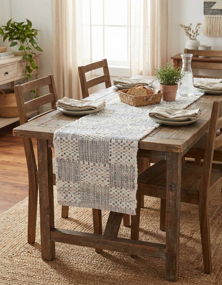 Detail image of 1' 2 x 6' 1  Hand Woven Chindi Cotton Table Runner Rug