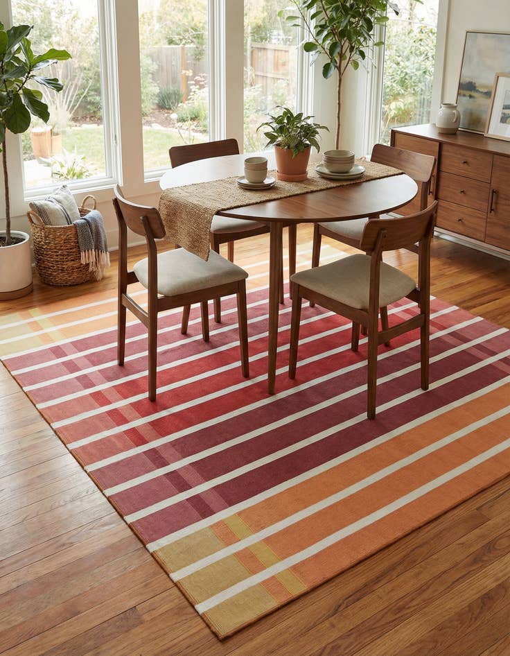 Detail image of 7' 10 x 7' 10 Easy-Clean Striped Indoor / Outdoor Square Rug