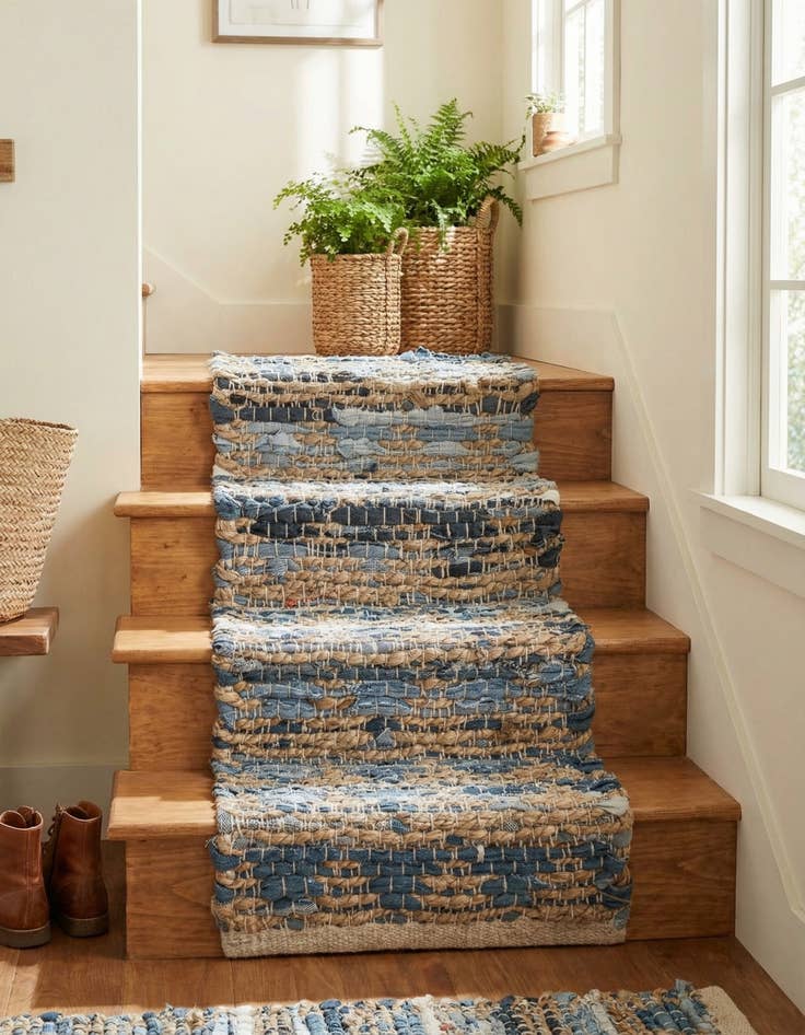 Detail image of  0' 9 x 2' 6  Hand Woven Chindi Jute Stair Rug