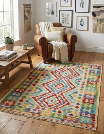 3' 11 x 5' 10 Hand Woven Kilim Maymana Wool Rug