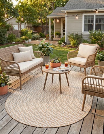 Beige Easy-Clean Jill Zarin Costa Rica Indoor / Outdoor Oval Rug