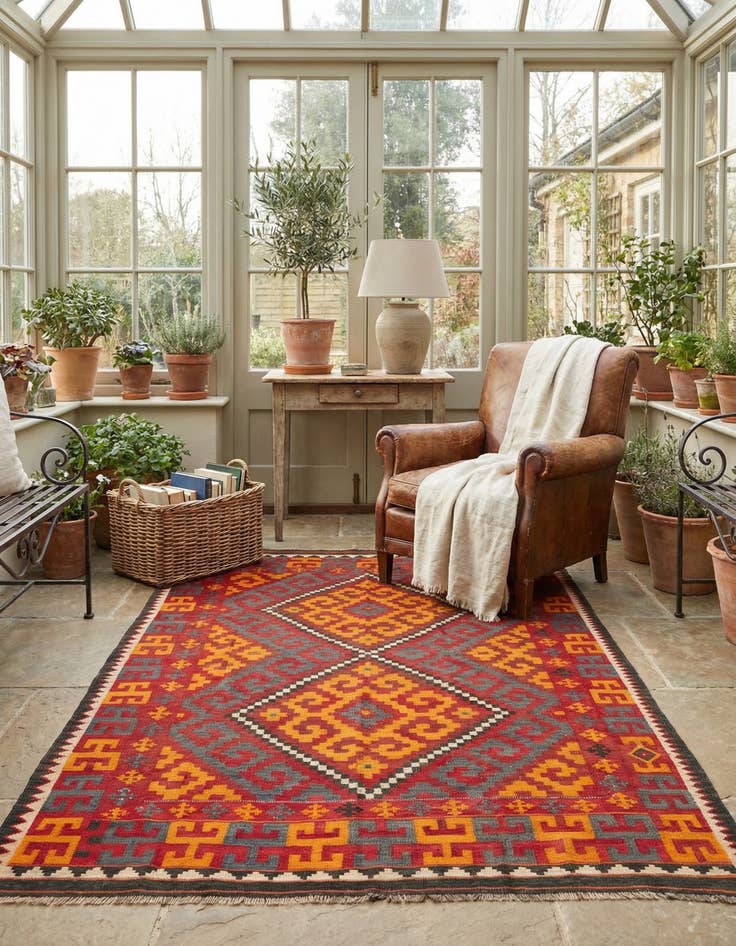 Detail image of 6' 4 x 9' 6 Hand Woven Kilim Fars Wool Rug