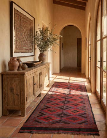 4' 4 x 13' 4 Hand Woven Kilim Fars Wool Runner Rug