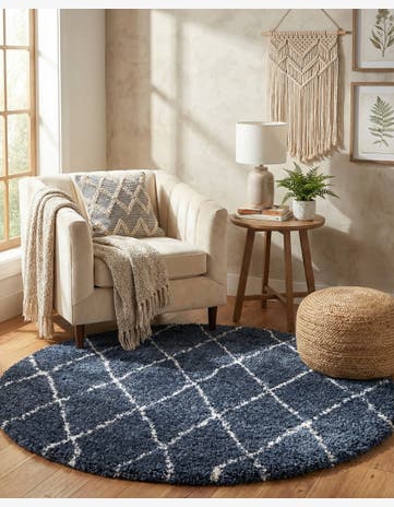 Navy Blue Marrakesh Shag Round Rug