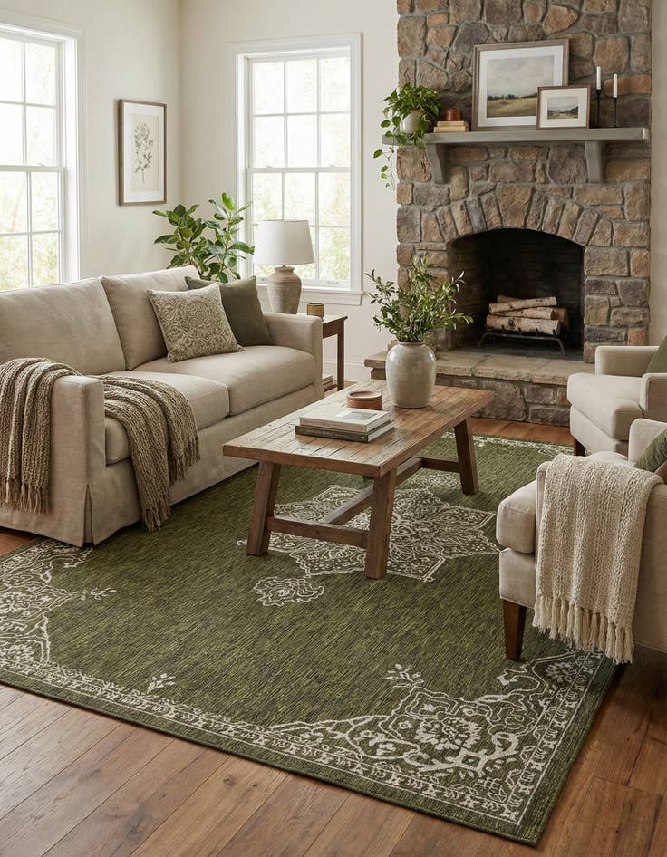 Detail image of 10' x 14'  Washable Traditional Indoor / Outdoor Rug