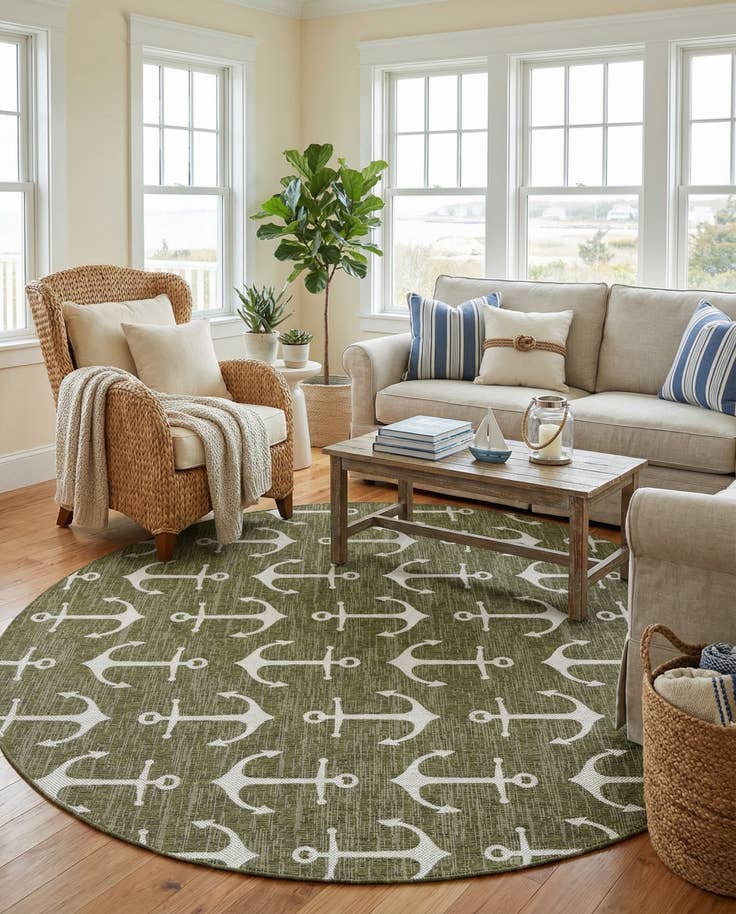 Detail image of 10' x 10' Easy-Clean Coastal Indoor / Outdoor Round Rug
