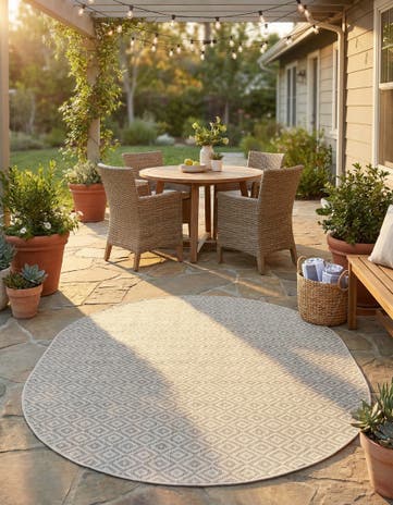 Light Gray Easy-Clean Jill Zarin Costa Rica Indoor / Outdoor Oval Rug