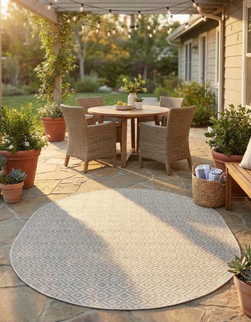 Light Gray Easy-Clean Jill Zarin Costa Rica Indoor / Outdoor Oval Rug