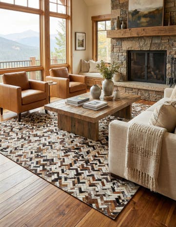 8' 1 x 9' 10 Cowhide Leather Rug