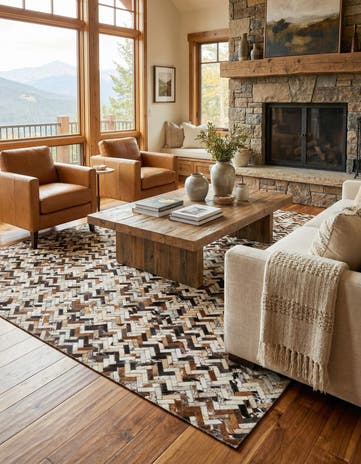 8' 1 x 9' 10 Cowhide Leather Rug