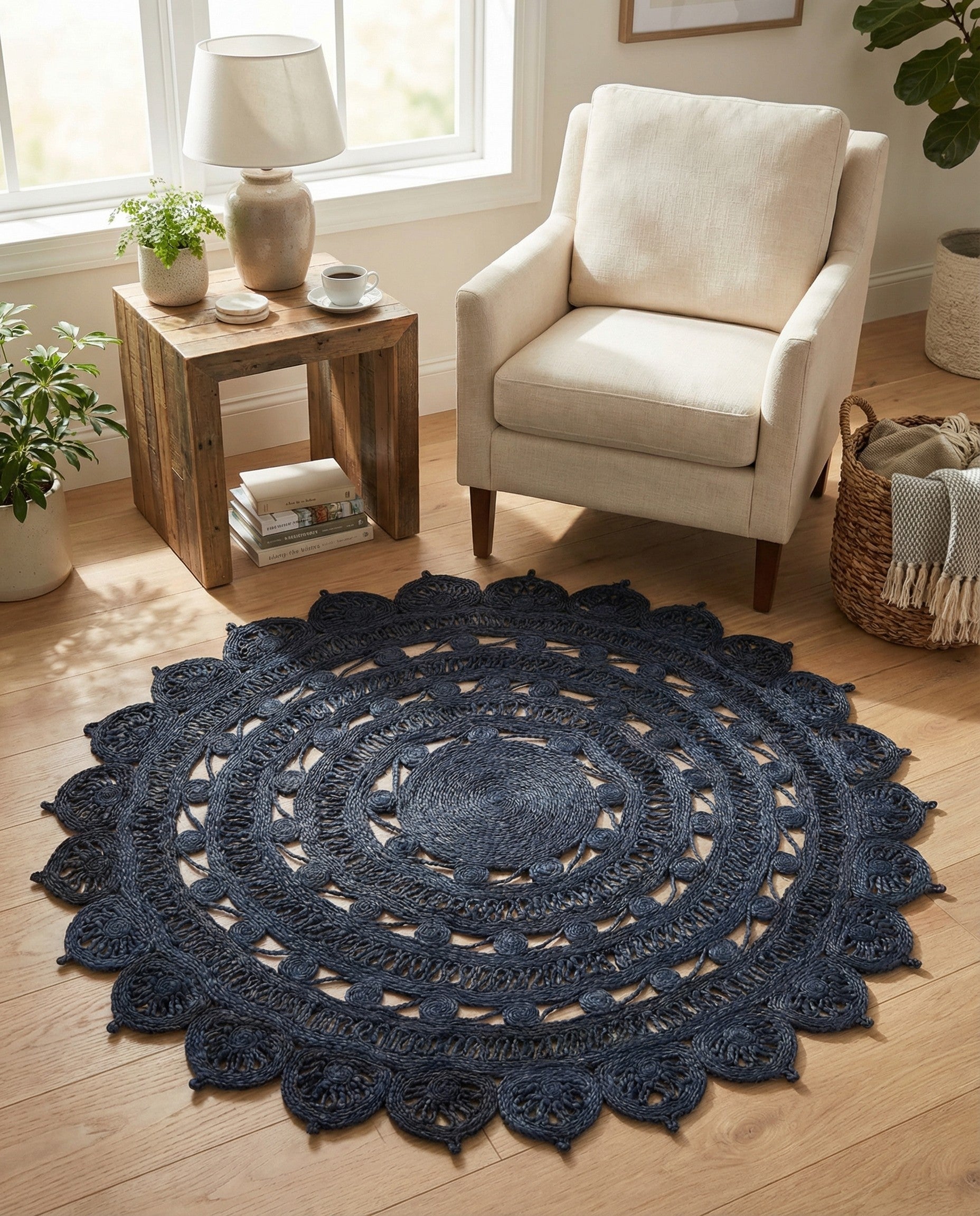  5' 1 x 5' 1  Hand Braided Jute Round Rug