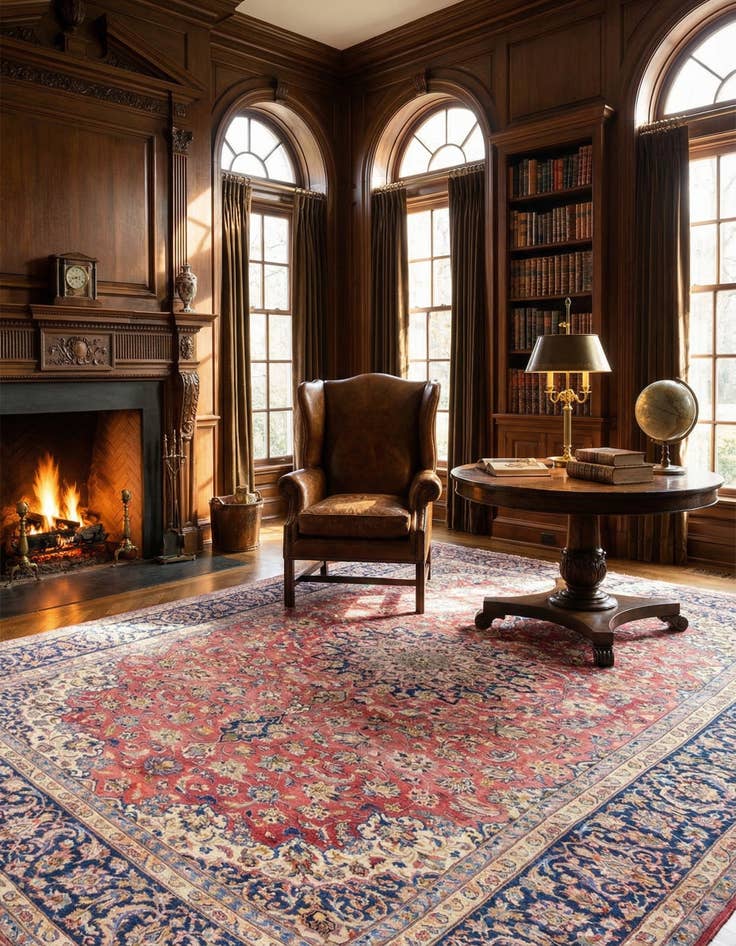 Detail image of  9' 7 x 13'  Hand Knotted Isfahan Persian Wool Rug