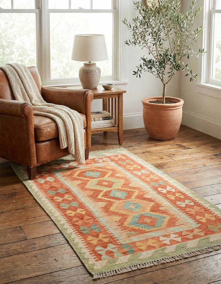 Detail image of 2' 8 x 4' 5  Hand Woven Kilim Waziri Wool Rug