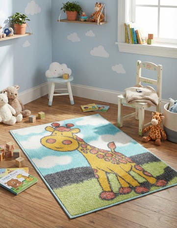 Blue Giraffe Whimsy Kids Rug