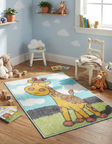 Blue Giraffe Whimsy Kids Rug