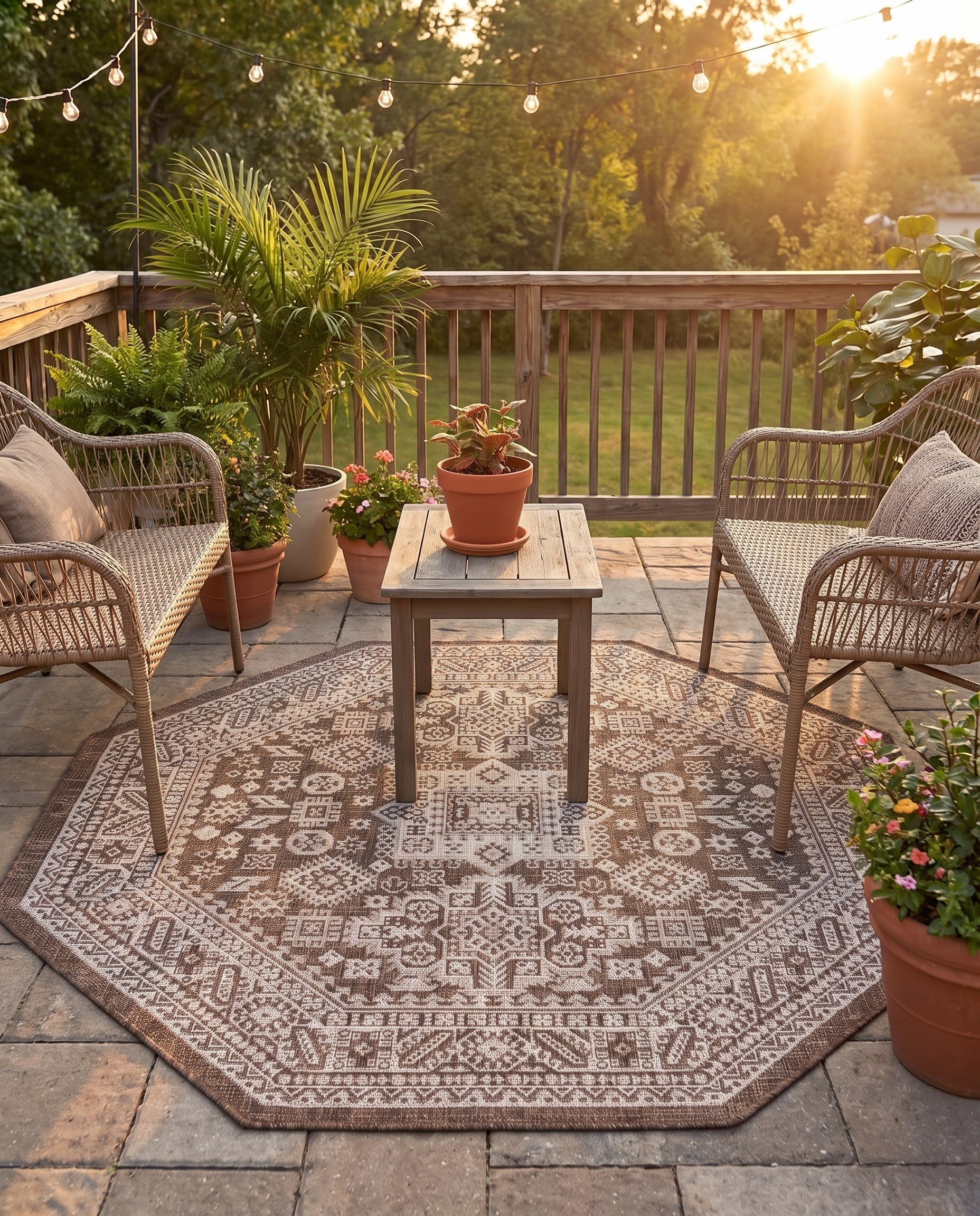 5' 3 x 5' 3 Easy-Clean Aztec Indoor / Outdoor Octagon Rug