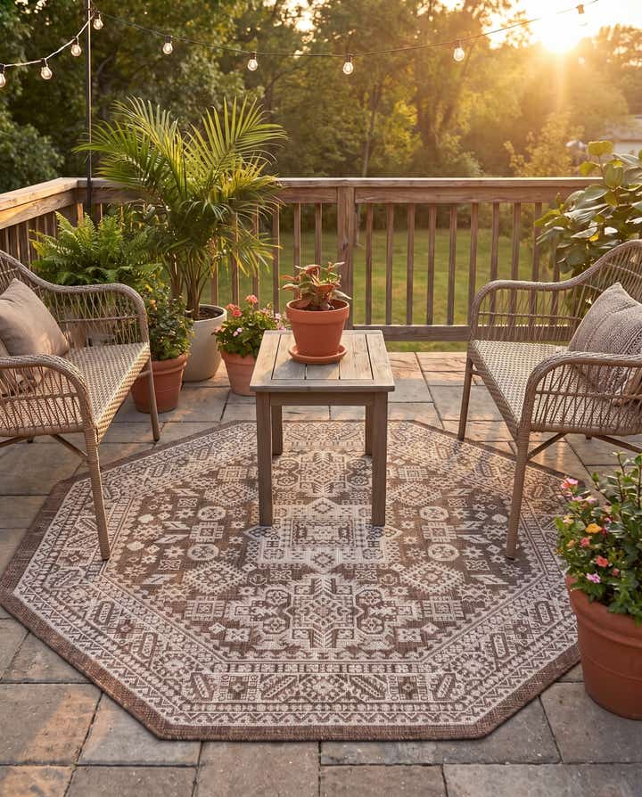 5' 3 x 5' 3 Easy-Clean Aztec Indoor / Outdoor Octagon Rug
