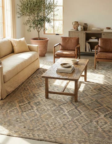 6' 6 x 9' 11 Hand Woven Kilim Maymana Wool Rug