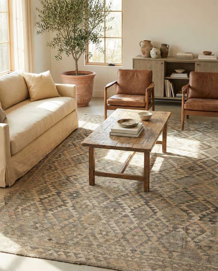 6' 6 x 9' 11 Hand Woven Kilim Maymana Wool Rug