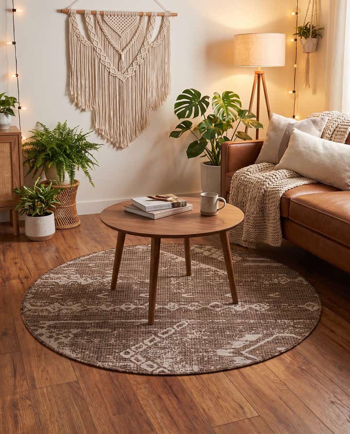 4' x 4' Easy-Clean Bohemian Indoor / Outdoor Round Rug
