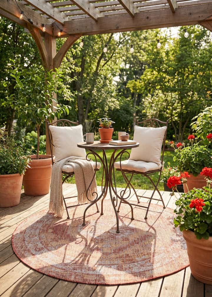 5' 3 x 5' 3 Easy-Clean Traditional Indoor / Outdoor Round Rug