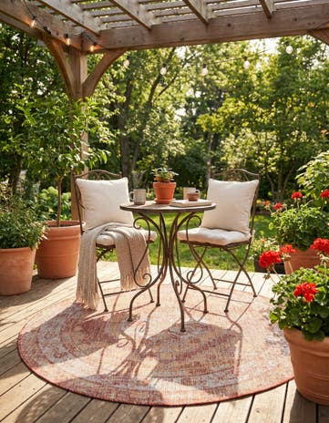 5' 3 x 5' 3 Easy-Clean Traditional Indoor / Outdoor Round Rug