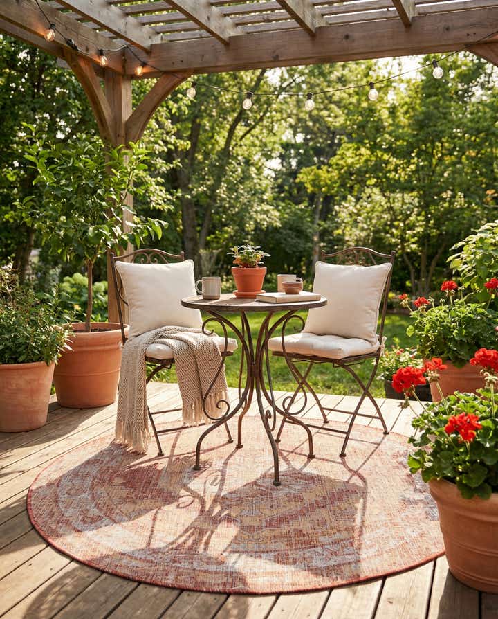 5' 3 x 5' 3 Easy-Clean Traditional Indoor / Outdoor Round Rug