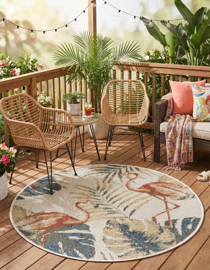 Detail image of 3' 3 x 3' 3  Washable Baja Indoor / Outdoor Round Rug