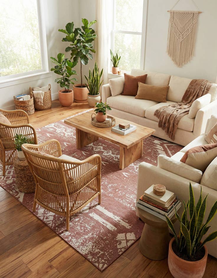 Detail image of 10' 8 x 10' 8 Easy-Clean Bohemian Indoor / Outdoor Square Rug