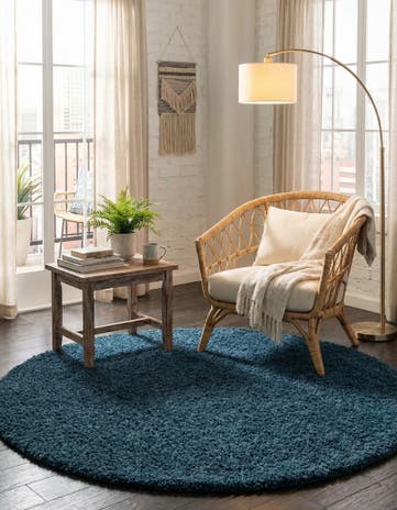 Navy Blue Everyday Shag Round Rug