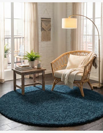 Navy Blue Everyday Shag Round Rug