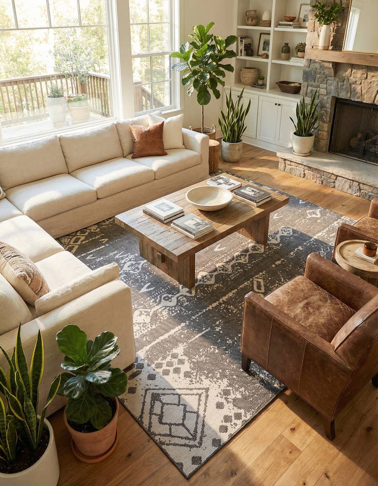 Detail image of 13' x 13'  Washable Bohemian Indoor / Outdoor Square Rug