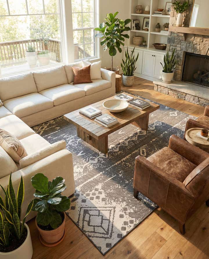 13' x 13' Easy-Clean Bohemian Indoor / Outdoor Square Rug