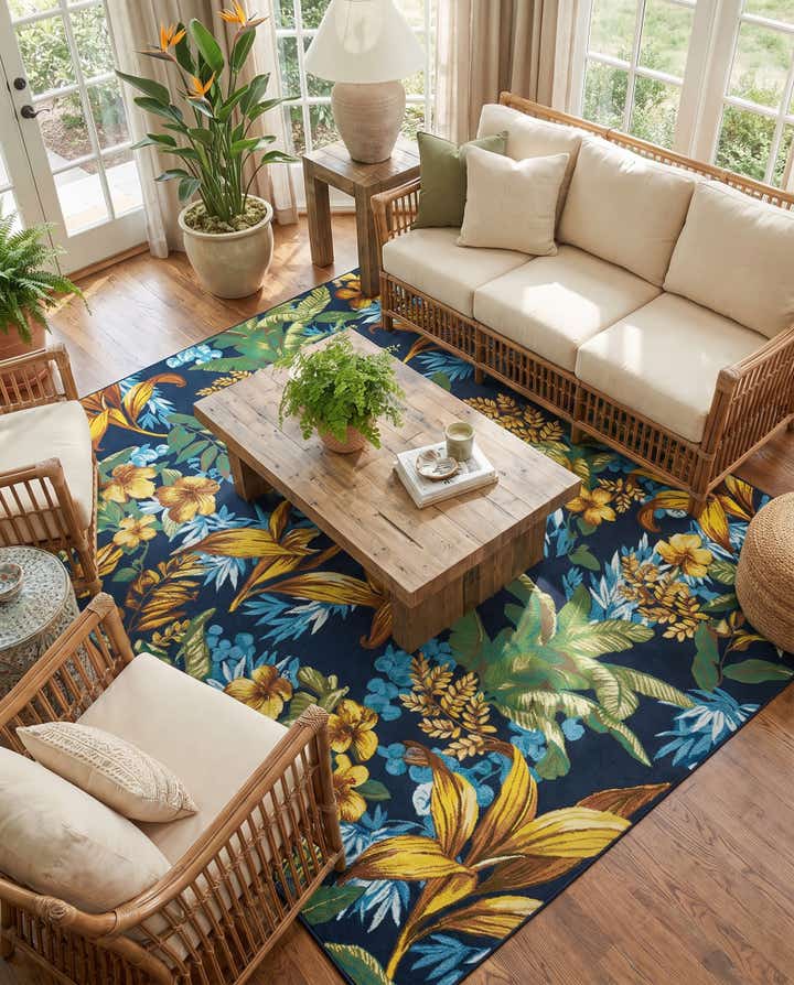305cm x 305cm Leicht zu reinigen Botanical Innen- / Aussenbereich Quadrat Teppich