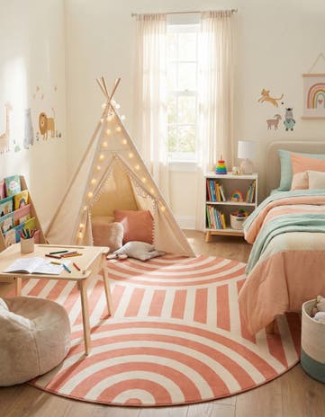Soft Coral Pink Whimsy Kids Round Rug
