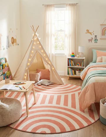Soft Coral Pink Whimsy Kids Round Rug