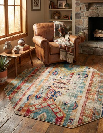 Blue Washable Mesa Octagon Rug