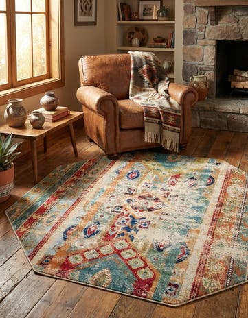 Blue Washable Mesa Octagon Rug