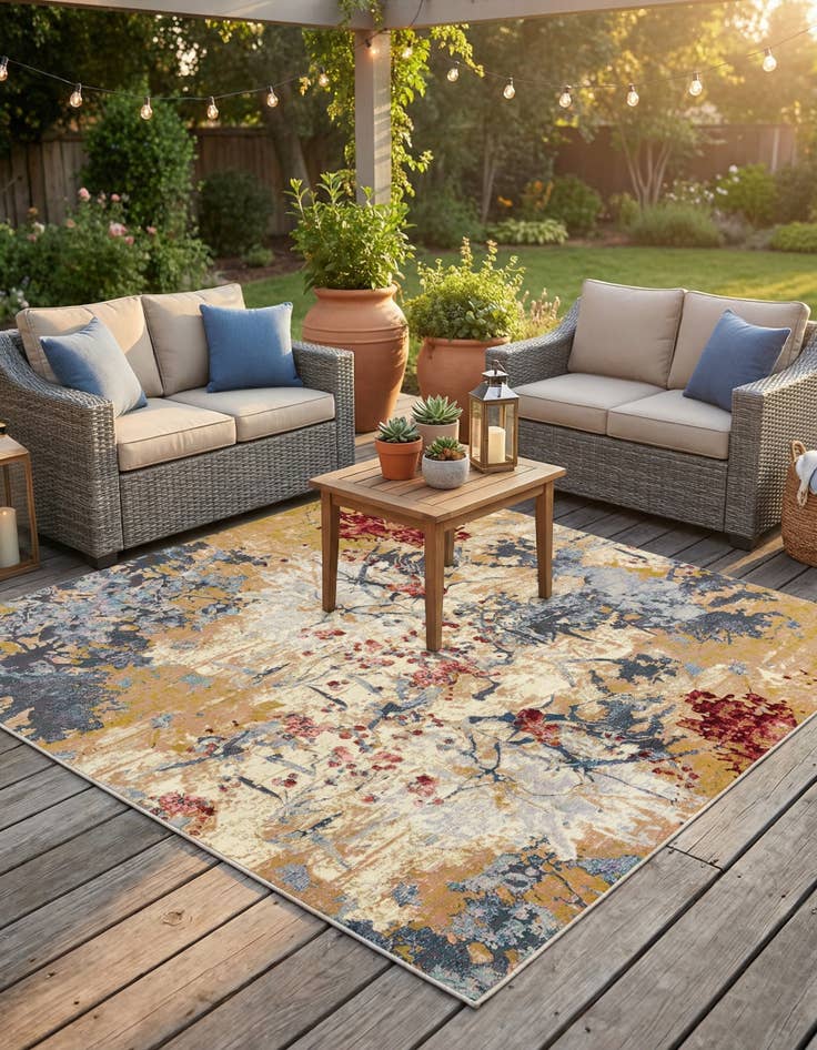 Detail image of 7' 10 x 7' 10  Washable Modern Indoor / Outdoor Square Rug